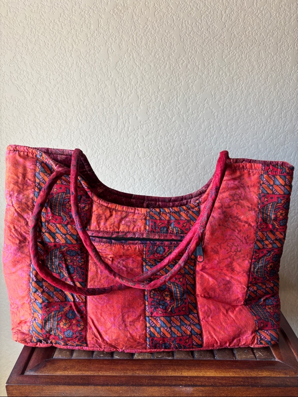 Quilted Patchwork Tote Bag in coral